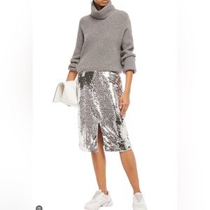 Ganni silver sequin mid waist mid split pencil skirt 36 US 4
